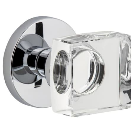 Viaggio Circolo Solid Brass Privacy Door Knob Set with Quadrato Crystal Knob and Circolo Rosette - 2-3/8" Backset Bright Chrome