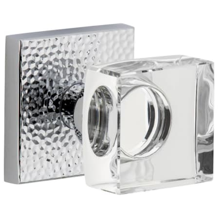 Viaggio Quadrato Hammered Solid Brass Privacy Door Knob Set with Square Crystal Knob and Square Backplate - 2-3/8" Backset Bright Chrome