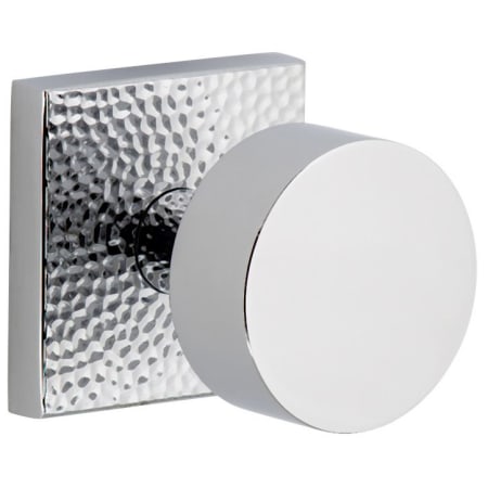 Viaggio Quadrato Hammered Solid Brass Privacy Door Knob Set with Circolo Brass Knob and Square Hammered Backplate - 2-3/4" Backset Bright Chrome