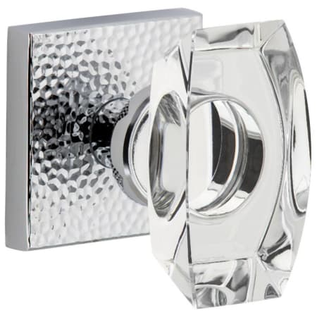 Viaggio Quadrato Hammered Solid Brass Privacy Door Knob Set with Stella Crystal Knob and Quadrato Hammered Backplate - 2-3/4" Backset Bright Chrome