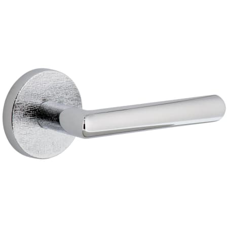 Viaggio Motivo Right Handed Solid Brass Privacy Door Lever Set with Moderno Lever and Circolo Linen Rosette - 2-3/8" Backset Bright Chrome