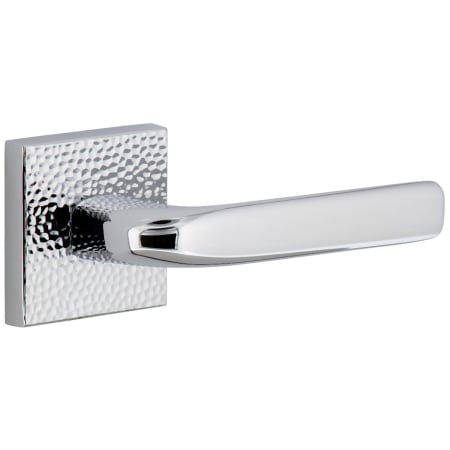 Viaggio Quadrato Hammered Right Handed Solid Brass Privacy Door Lever Set with Bella Lever and Quadrato Hammered Backplate - 2-3/8" Backset Bright Chrome