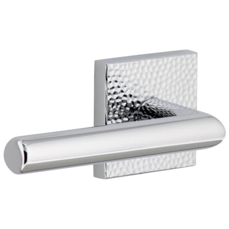 Viaggio Quadrato Hammered Left Handed Solid Brass Privacy Door Lever Set with Moderno Lever and Quadrato Hammered Backplate - 2-3/8" Backset Bright Chrome