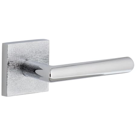 Viaggio Motivo Right Handed Solid Brass Privacy Door Lever Set with Moderno Lever and Quadrato Linen Backplate - 2-3/4" Backset Bright Chrome
