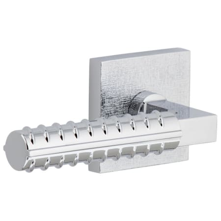 Viaggio Motivo Left Handed Solid Brass Privacy Door Lever Set with Contempo Rebar Lever and Quadrato Linen Backplate - 2-3/8" Backset Bright Chrome