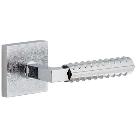Viaggio Motivo Right Handed Solid Brass Privacy Door Lever Set with Contempo Rebar Lever and Quadrato Linen Backplate - 2-3/8" Backset Bright Chrome