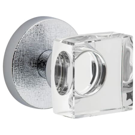 Viaggio Motivo Solid Brass Non-Turning One-Sided Dummy Door Knob with Quadrato Crystal Knob and Circolo Linen Rosette Bright Chrome