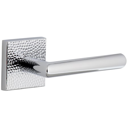Viaggio Quadrato Hammered Right Handed Solid Brass Non-Turning One-Sided Dummy Door Lever with Moderno Lever and Quadrato Hammered Backplate Bright Chrome
