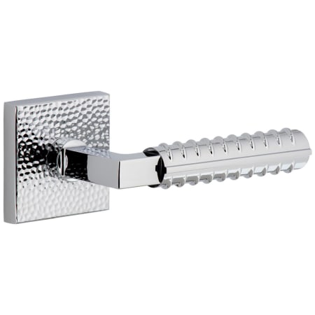 Viaggio Quadrato Hammered Right Handed Solid Brass Non-Turning One-Sided Dummy Door Lever with Contempo Rebar Lever and Quadrato Hammered Backplate Bright Chrome