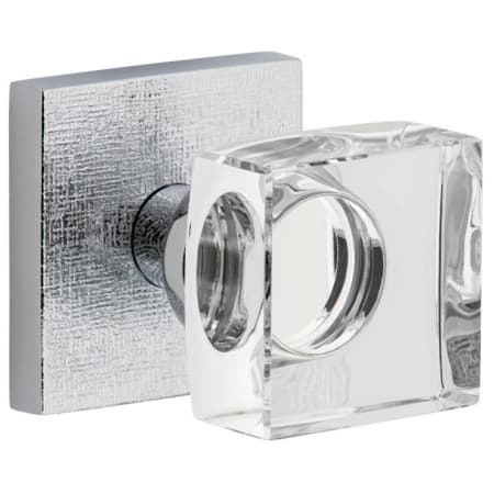 Viaggio Motivo Solid Brass Non-Turning Two-Sided Dummy Door Knob Set with Quadrato Crystal Knob and Linen Backplate Bright Chrome