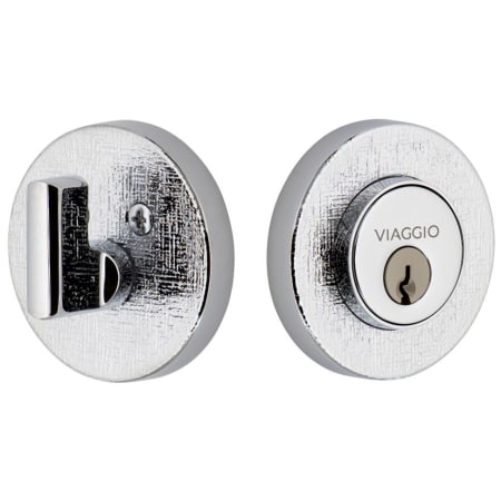 Viaggio Circolo Linen Solid Brass Round Rosette Single Cylinder Deadbolt Bright Chrome