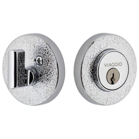 Viaggio Circolo Leather Solid Brass Round Rosette Single Cylinder Deadbolt Bright Chrome