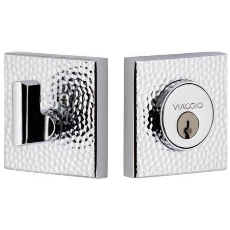 Viaggio Quadrato Hammered Solid Brass Square Backplate Single Cylinder Deadbolt Bright Chrome