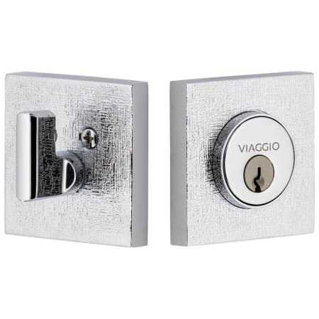 Viaggio Quadrato Linen Solid Brass Square Backplate Single Cylinder Deadbolt Bright Chrome