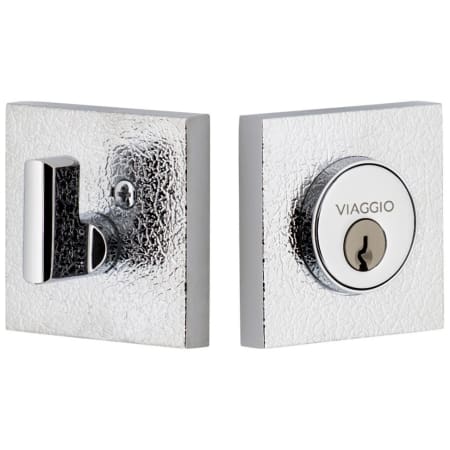 Viaggio Quadrato Leather Solid Brass Square Backplate Single Cylinder Deadbolt Bright Chrome