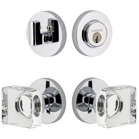 Viaggio Circolo Solid Brass Single Cylinder Keyed Entry Door Knob Set and Deadbolt Combo Pack - 2-3/8" Backset Bright Chrome