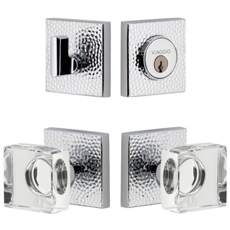 Viaggio Motivo Solid Brass Single Cylinder Keyed Entry Door Knob Set and Deadbolt Combo Pack - 2-3/8" Backset Bright Chrome