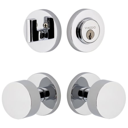 Viaggio Circolo Solid Brass Single Cylinder Keyed Entry Door Knob Set and Deadbolt Combo Pack - 2-3/4" Backset Bright Chrome