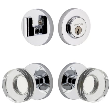 Viaggio Circolo Solid Brass Single Cylinder Keyed Entry Door Knob Set and Deadbolt Combo Pack - 2-3/4" Backset Bright Chrome