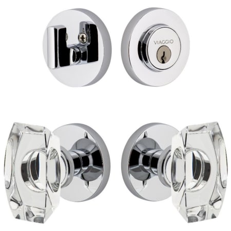 Viaggio Circolo Solid Brass Single Cylinder Keyed Entry Door Knob Set and Deadbolt Combo Pack - 2-3/4" Backset Bright Chrome