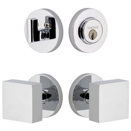 Viaggio Circolo Solid Brass Single Cylinder Keyed Entry Door Knob Set and Deadbolt Combo Pack - 2-3/4" Backset Bright Chrome