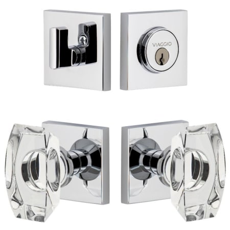 Viaggio Quadrato Solid Brass Single Cylinder Keyed Entry Door Knob Set and Deadbolt Combo Pack - 2-3/4" Backset Bright Chrome