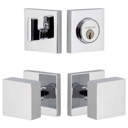 Viaggio Quadrato Solid Brass Single Cylinder Keyed Entry Door Knob Set and Deadbolt Combo Pack - 2-3/4" Backset Bright Chrome
