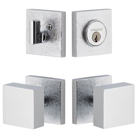 Viaggio Motivo Solid Brass Single Cylinder Keyed Entry Door Knob Set and Deadbolt Combo Pack - 2-3/4" Backset Bright Chrome