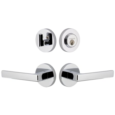 Viaggio Circolo Left Handed Solid Brass Single Cylinder Keyed Entry Door Lever Set and Deadbolt Combo Pack - 2-3/8" Backset Bright Chrome