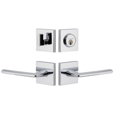 Viaggio Quadrato Left Handed Solid Brass Single Cylinder Keyed Entry Door Lever Set and Deadbolt Combo Pack - 2-3/4" Backset Bright Chrome