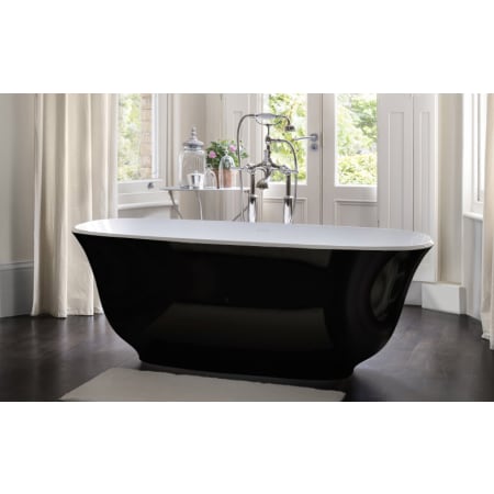Victoria and Albert Amiata 65" Free Standing Volcanic Limestone Soaking Tub with Center Drain Gloss Black