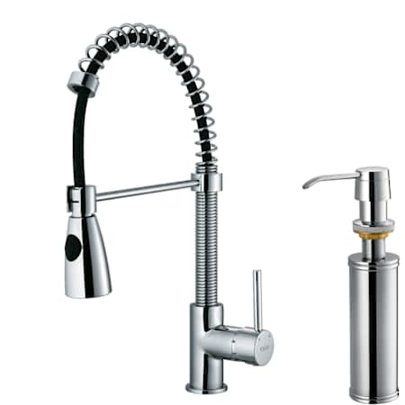Vigo Brant 1.8 GPM 19" H Single Handle Single Hole Pre-Rinse Pull Down Kitchen Faucet with Soap Dispensor Chrome