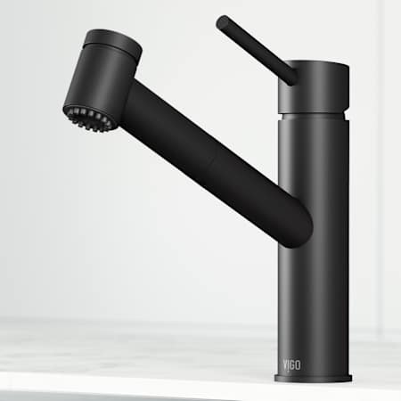 Vigo Branson 1.8 GPM 9" H Single Handle Single Hole Pull Out Kitchen Faucet Matte Black