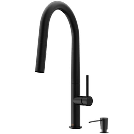 Vigo Greenwich 1.8 GPM 18" H Single Handle Single Hole Pre-Rinse Pull Down Kitchen Faucet with Soap Dispensor Matte Black