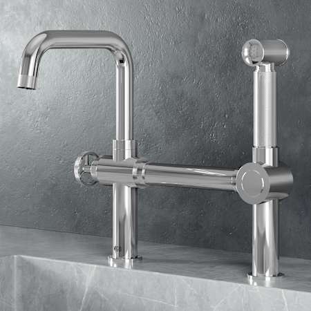 Vigo Cass Single-Handle High-Arc Widespread Bridge Kitchen Faucet with Pull-Out Side Sprayer Chrome