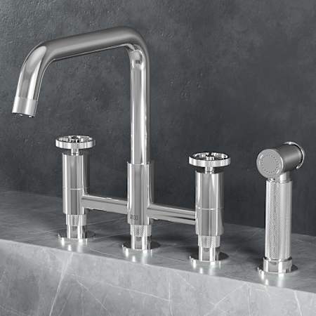 Vigo Cass 1.8 GPM 12" H Double Handle Widespread Bridge Kitchen Faucet - Includes Pull-Out Side Spray Chrome