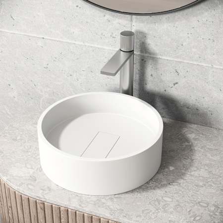 Vigo Bryant 15" L x 15" W x 5" H Circular Stone Composite Vessel Bathroom Sink Matte White