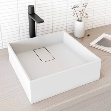 Vigo Bryant 15" L x 15" W x 5" H Square Stone Composite Vessel Bathroom Sink Matte White