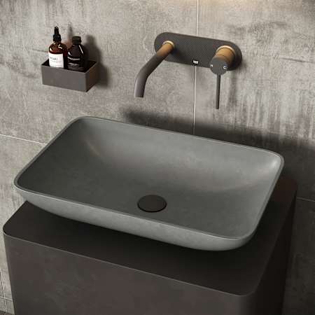 Vigo Lorca Gothic 22" L x 15" W x 5" H Rectangular Concrete Vessel Bathroom Sink Gray