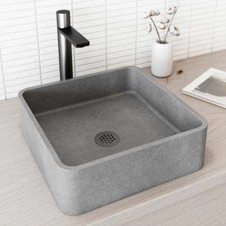 Vigo Navona Gothic 15" L x 15" W x 5" H Square Concrete Vessel Bathroom Sink Gray