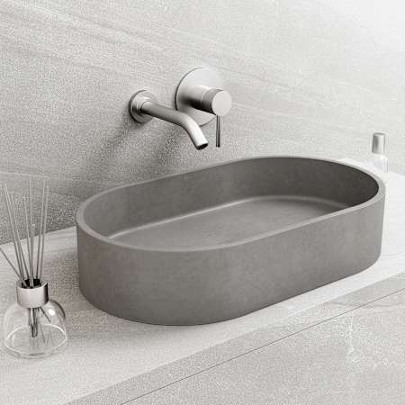 Vigo Sagrada Gothic 24" L x 14" W x 5" H Oval Concrete Vessel Bathroom Sink Gray