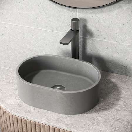 Vigo Giralda Gothic 16" L x 11" W x 5" H Oval Concrete Vessel Bathroom Sink Gray