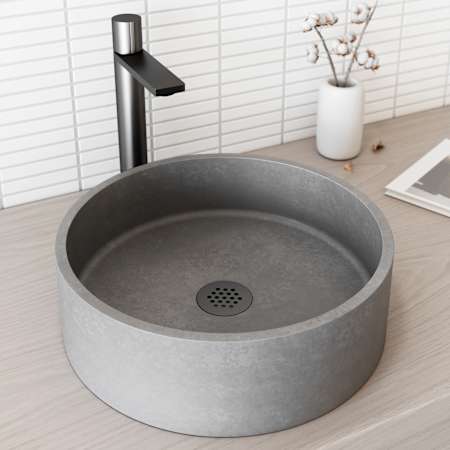 Vigo Palermo Gothic 15" L x 15" W x 5" H Circular Concrete Vessel Bathroom Sink Gray