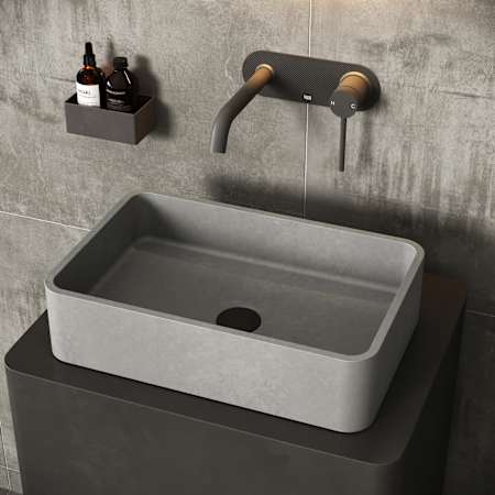 Vigo Cordoba Gothic 20" L x 13" W x 5" H Rectangular Concrete Vessel Bathroom Sink Gray