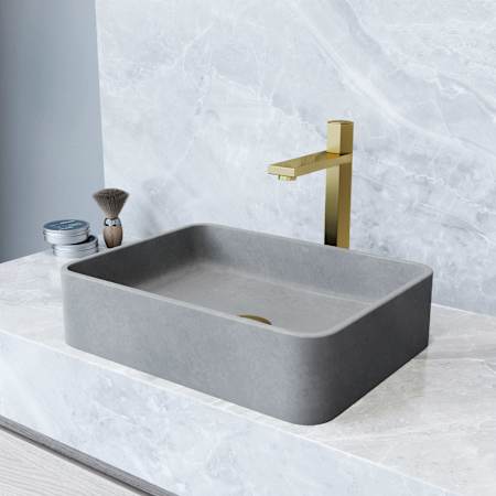 Vigo Segovia Gothic 16" L x 12" W x 4" H Rectangular Concrete Vessel Bathroom Sink Gray
