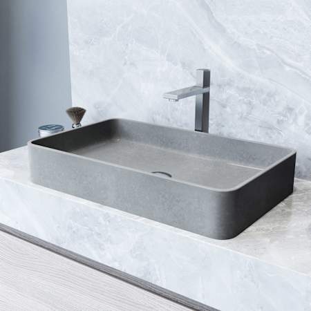Vigo Basilica Gothic 23" L x 14" W x 4" H Rectangular Concrete Vessel Bathroom Sink Gray