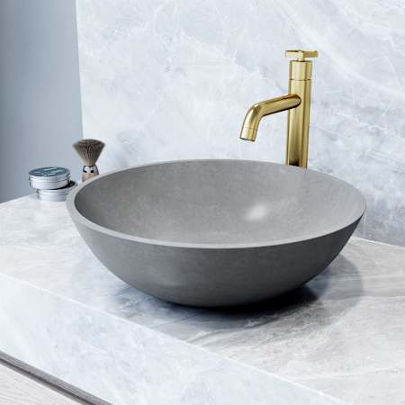 Vigo Ravenna Gothic 16" L x 16" W x 5" H Circular Concrete Vessel Bathroom Sink Gray