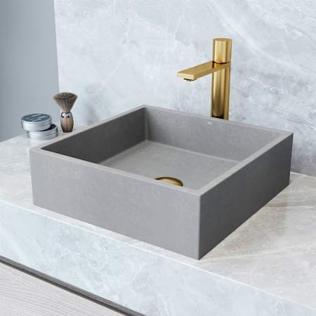 Vigo Alhambra Gothic 15" L x 15" W x 5" H Square Concrete Vessel Bathroom Sink Gray