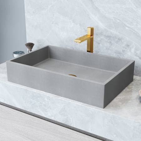Vigo Orvieto Gothic 24" L x 15" W x 5" H Rectangular Concrete Vessel Bathroom Sink Gray