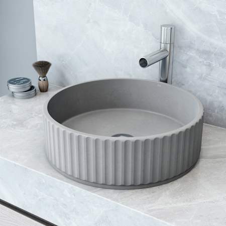 Vigo Windsor 16" L x 16" W x 5" H Circular Concrete Vessel Bathroom Sink Gray